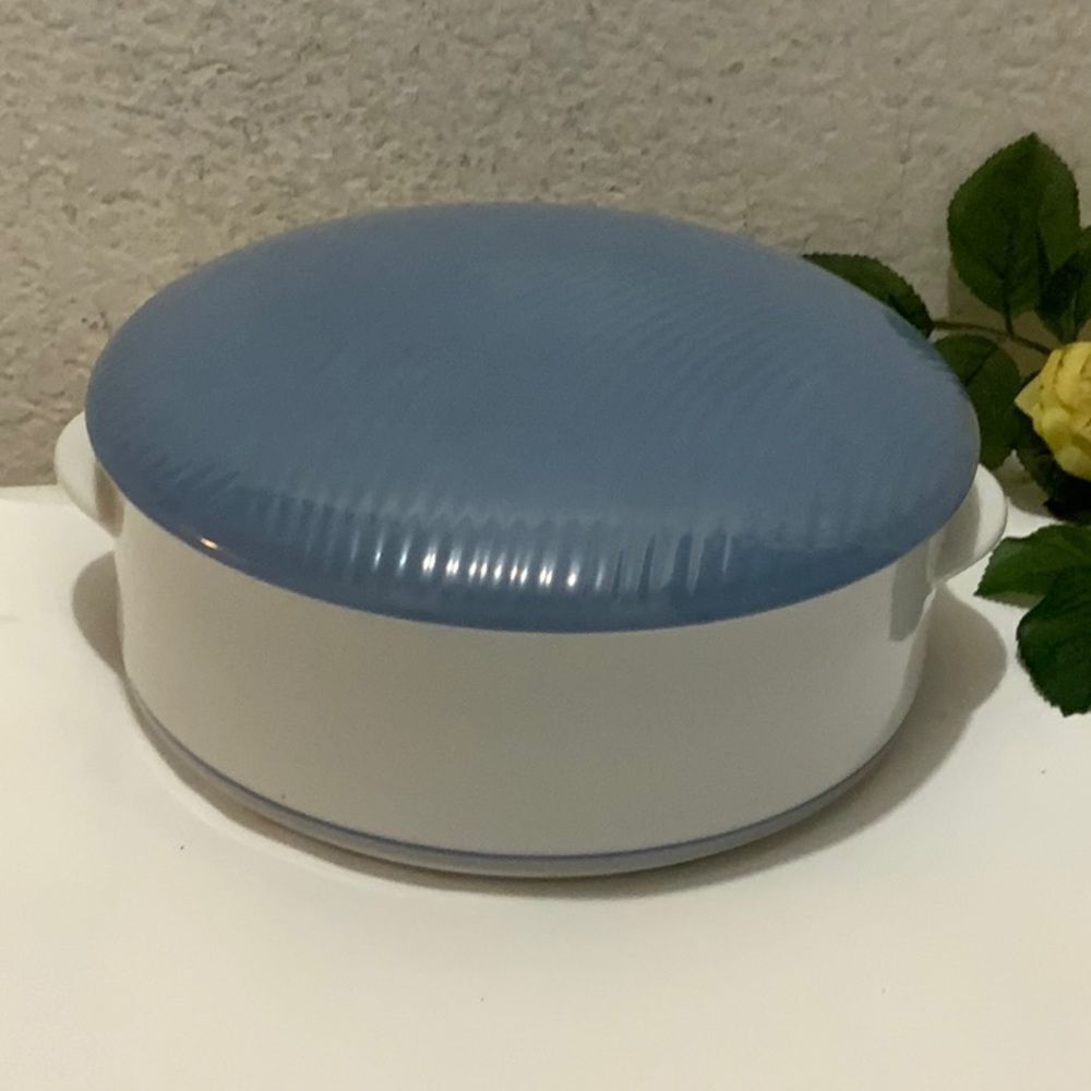 Dansk ~ Damask blue Covered 2 QT Casserole ~ Jack Lenor Larsen Made Japan G10